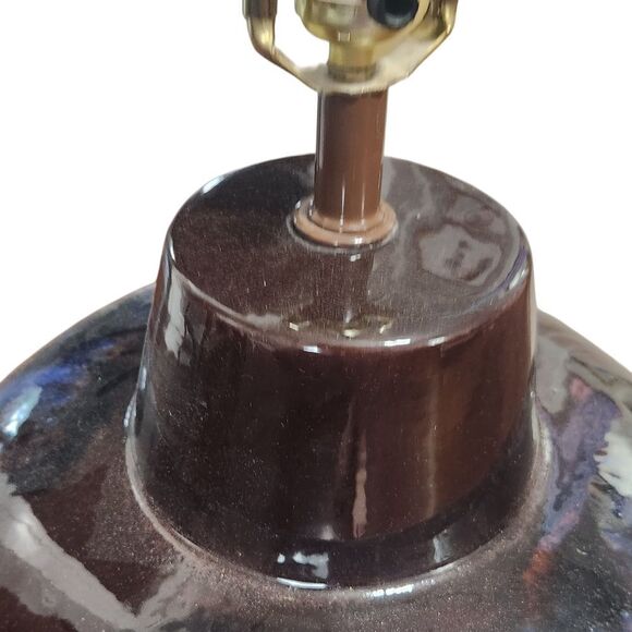 Vintage Mid Century Modern Table Lamp Gazelle Ram Drip Glaze Pottery Pleat Shade - Picture 7 of 14